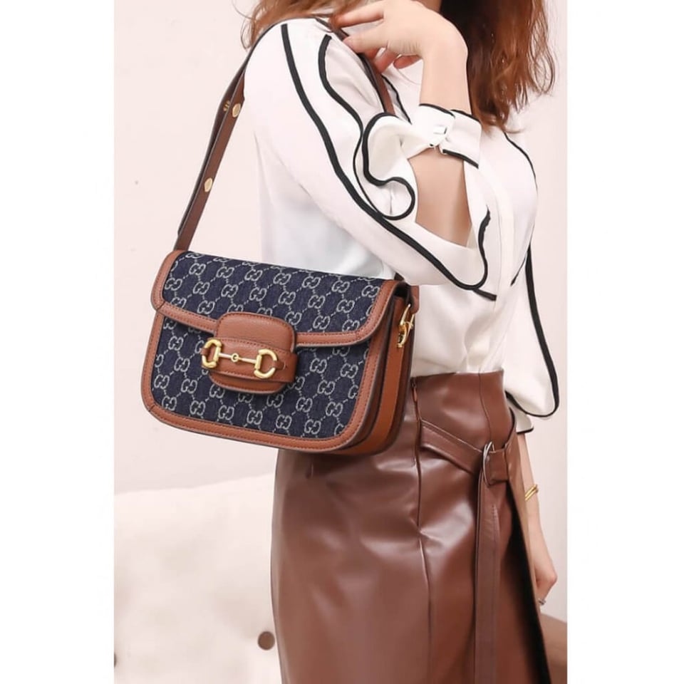 Gucci Horsebit 1955 Small Bag in Blue Denim view 2