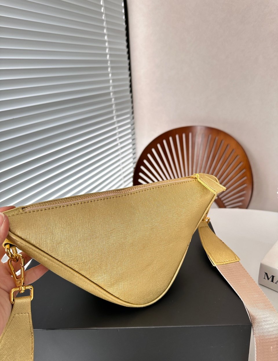 Prada Triangle Saffiano Leather Shoulder Bag Gold 28Cm view 7