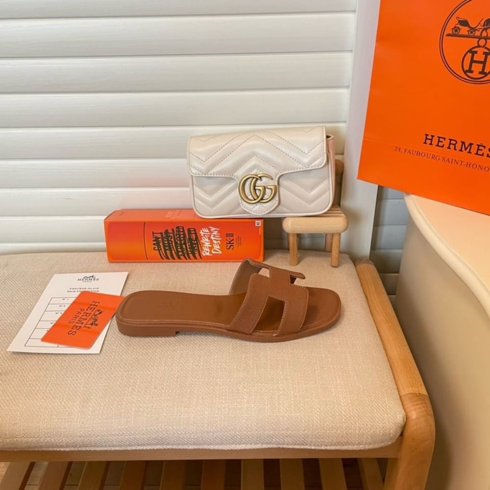 Hermes Slippers Flat Oran Brown H021056Z view 8