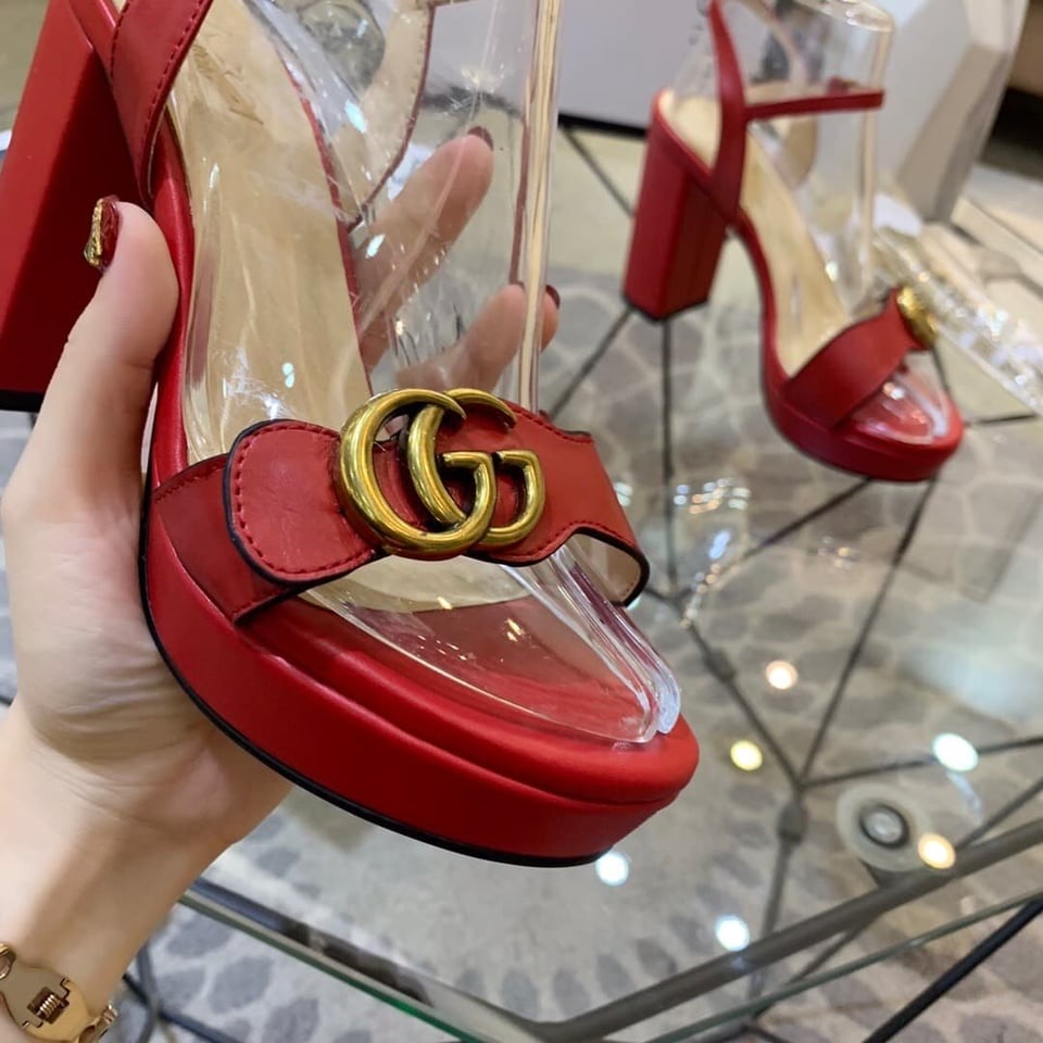 Gucci Gg Leather Heeled Sandal Red view 6
