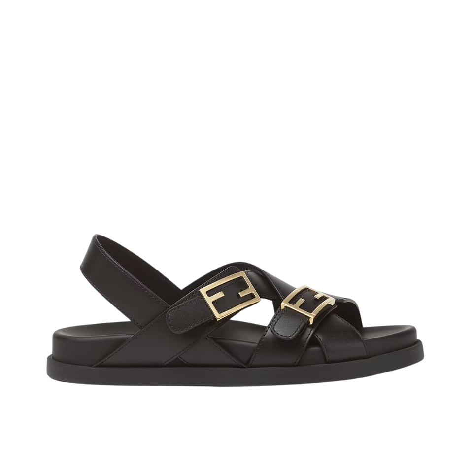 Fendi Feel Leather Slides Black 8X8647Na7F0Qa1