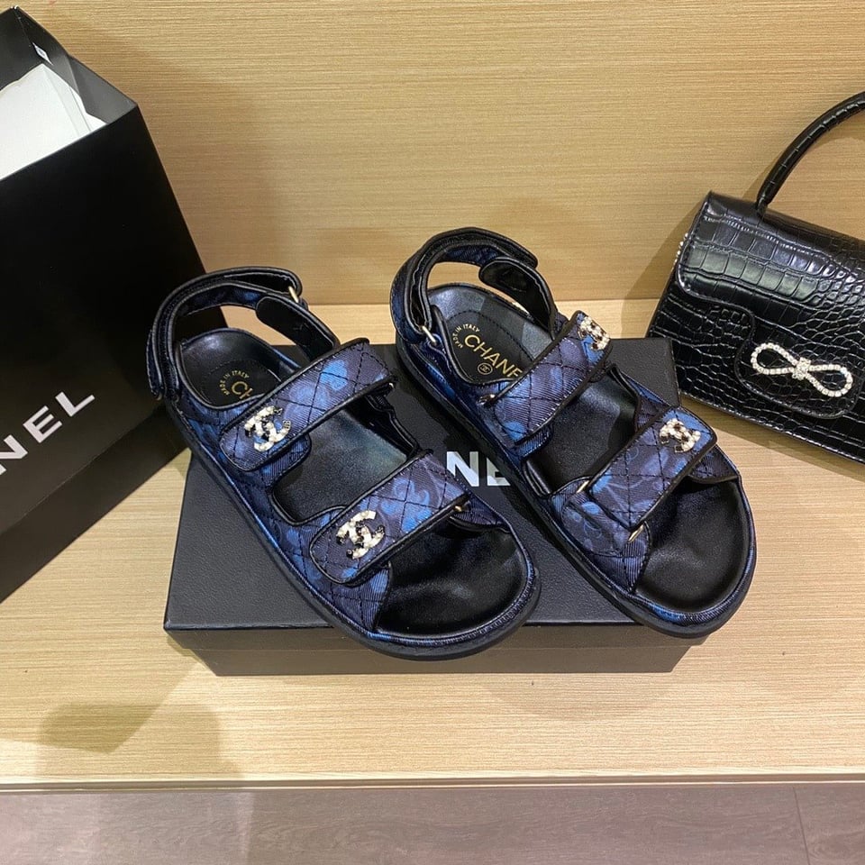 Chanel Dad Slingback Sandals Blue Black view 6