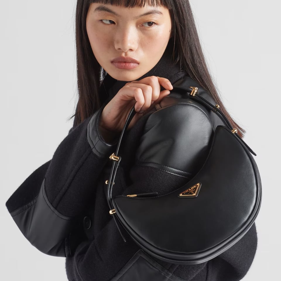 Prada Arqué Leather Shoulder Bag Black 22.5cm view 3