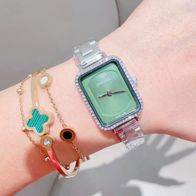 Chanel Steel Diamond Watch Green Dial