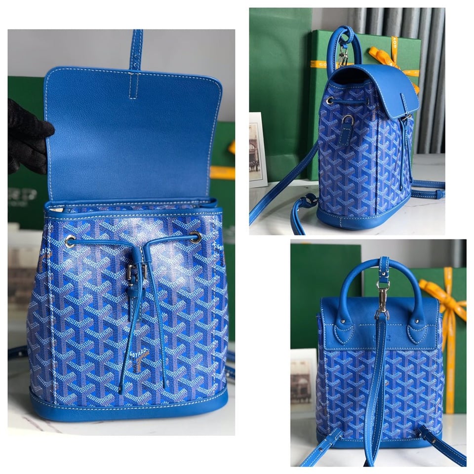 Goyard Alpin Mini Backpack 21 Cm Sapphire Blue Lambskin And Goyardine Canvas view 6