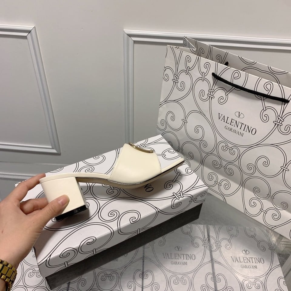 Valentino Vlogo Signature Square Toe Middle Heel White Slide Sandal view 4