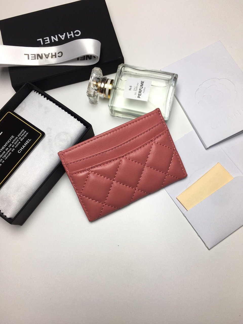 Chanel Card Holder 11.2 Coral Calfskin Silver Icon view 5