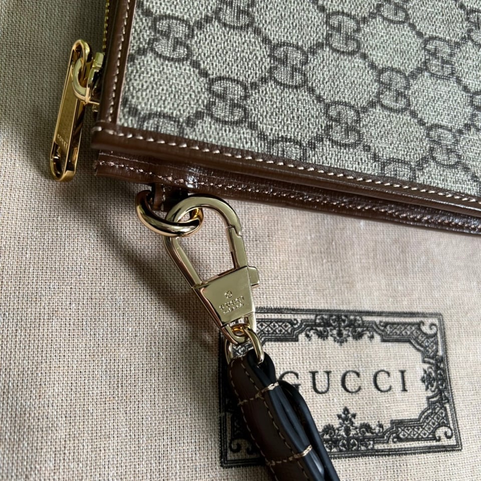 Gucci GG Wool Pouch With Interlocking G Brown 12in/31cm For Men view 6