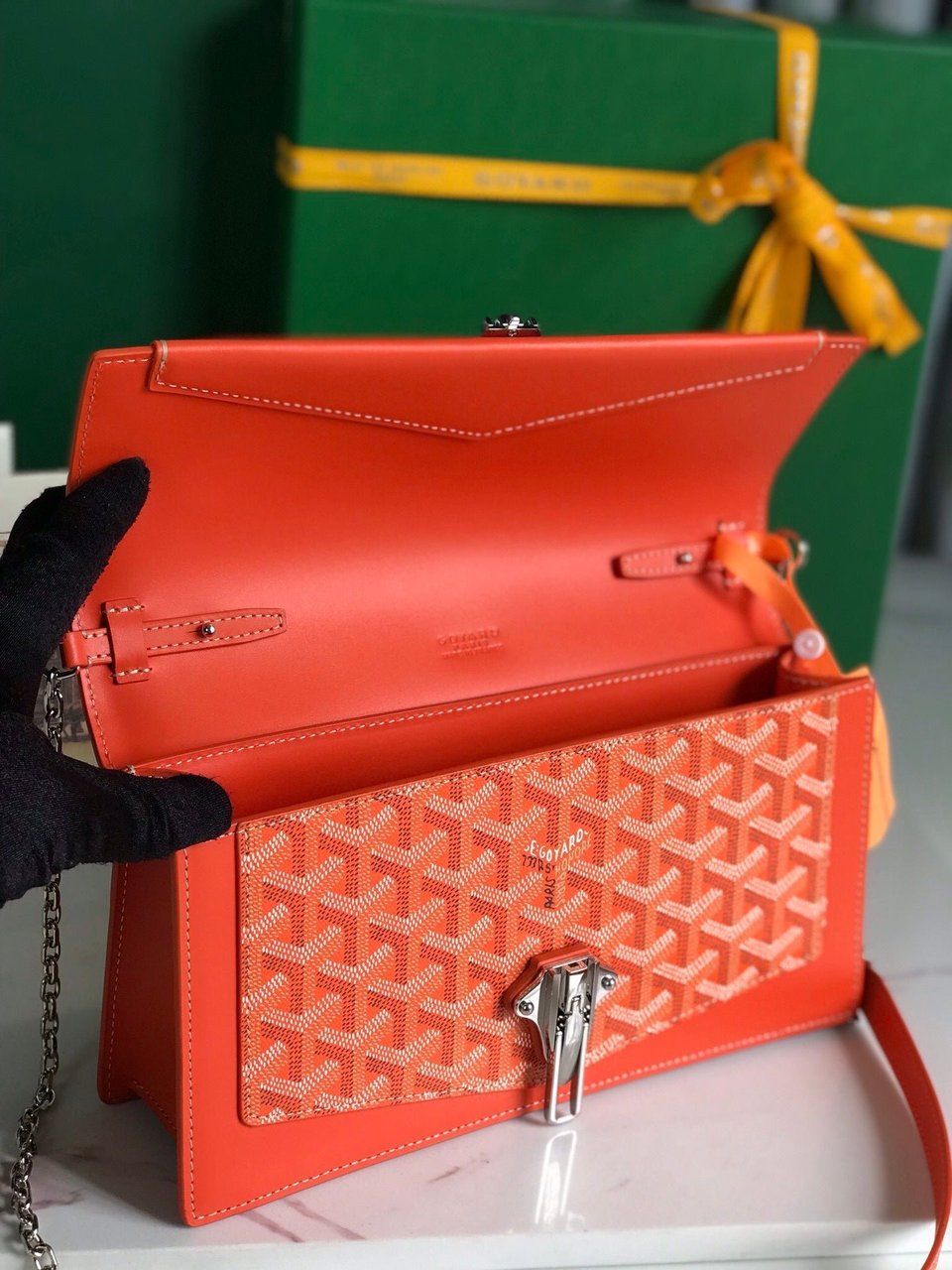 Goyard Duchesse Marie-Caroline Bag 25cm Orange Goyardine Canvas And Smooth Calfskin view 7