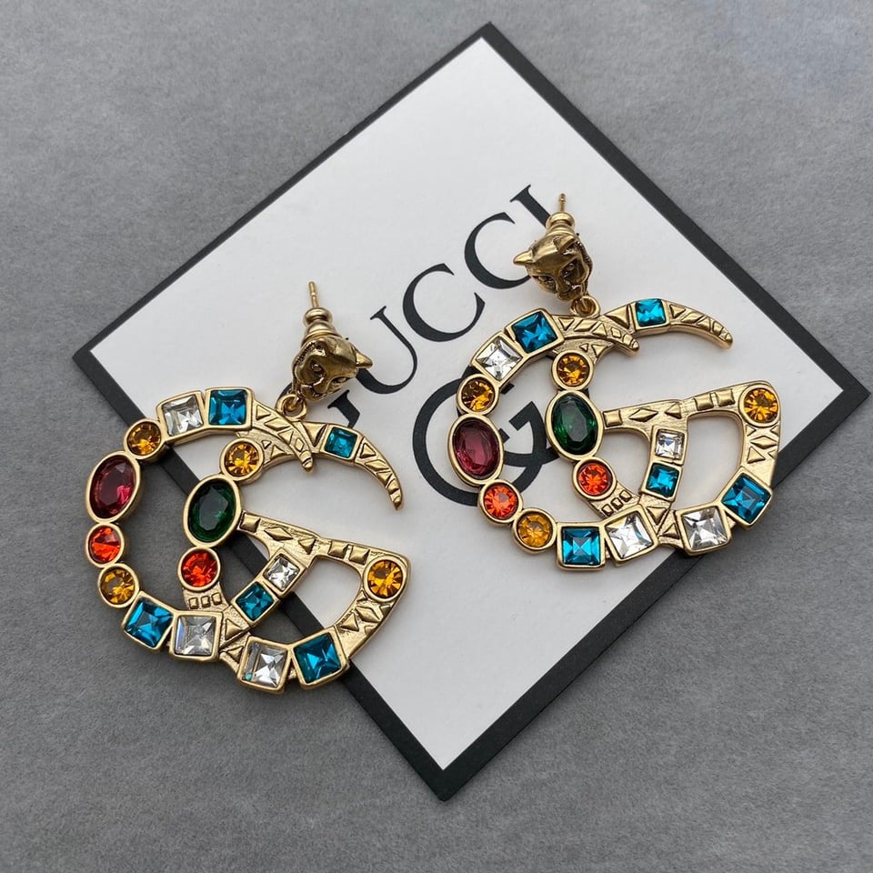 Gucci Gg Crystal In Gold Earrings view 5