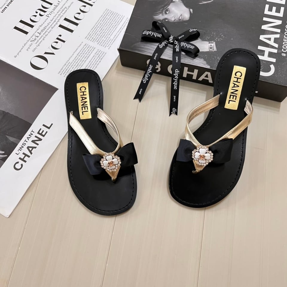 Chanel Thong Slide White Camellia Cc Logo Bow Black view 9