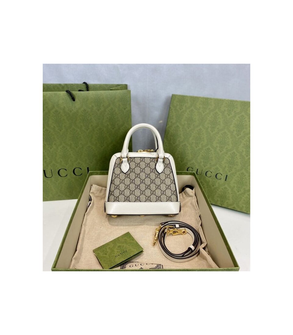 Gucci Horsebit 1955 Mini Top Handle Bag In White GG Supreme Canvas 20cm/ 7.9in view 10