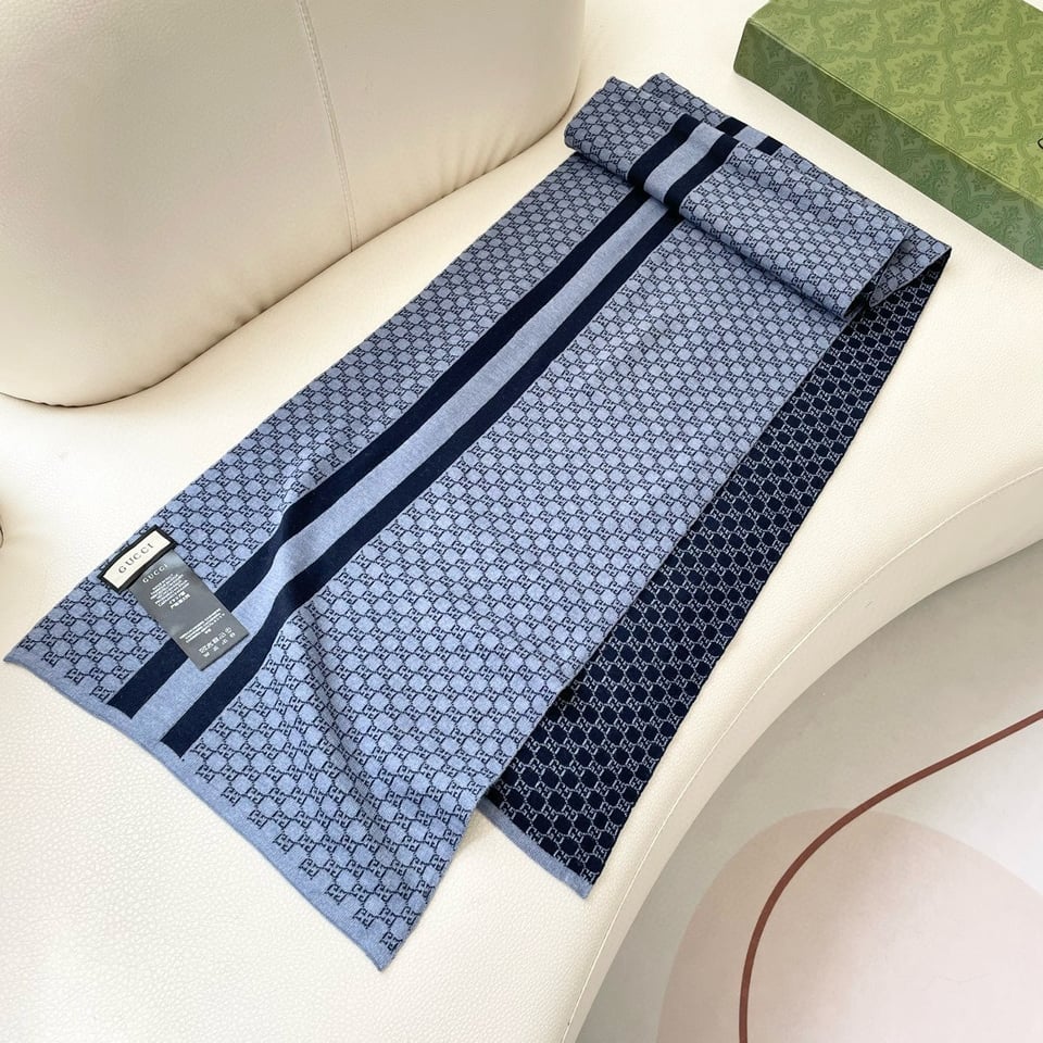 Gucci Cashmere Scarf Pattern Blue For Women 180cm view 6