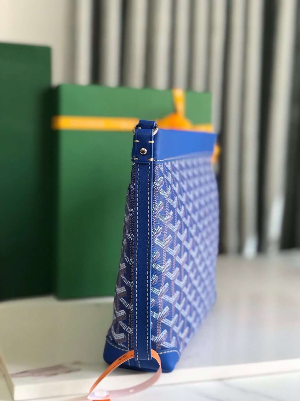 Goyard Conti Pouch 24cm Sapphire Blue Lambskin And Goyardine Canvas view 5