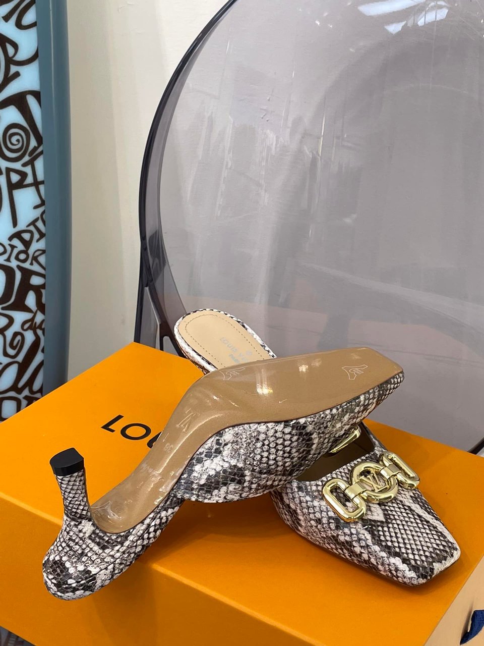 Louis Vuitton Lv Square Toe Snake Print Pump view 3