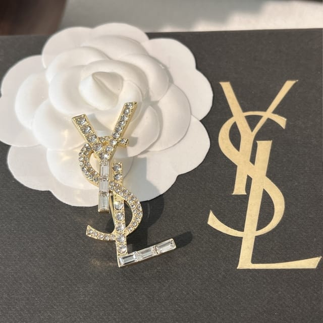 Saint Laurent Ysl Brooch Gold With Stone