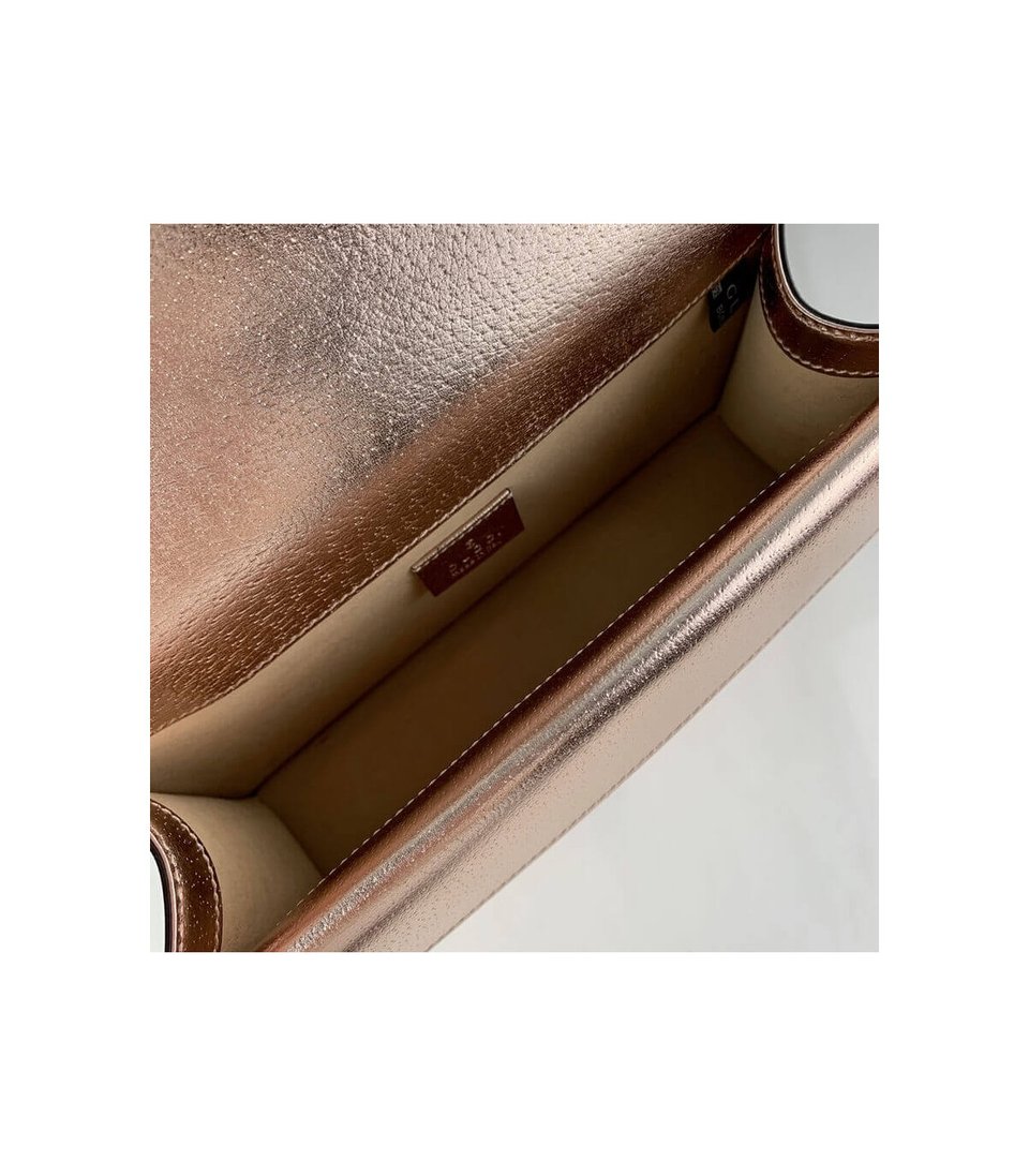 Gucci Dionysus Small Shoulder Bag in Rose Gold Lame Leather view 17