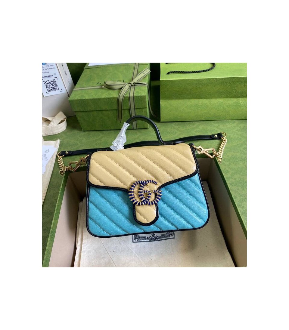 Gucci GG Marmont Mini Bag Butter and Pastel Blue Leather view 4