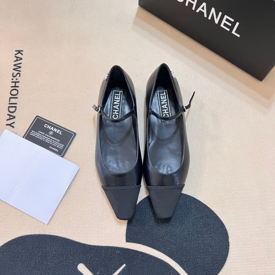 Chanel Square Toe Ballet Flats Black view 10