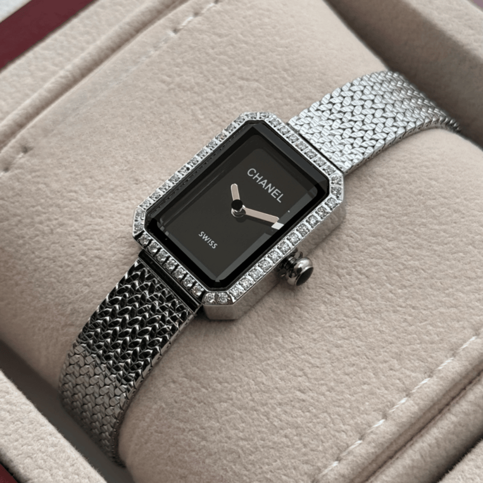Chanel Première Silver Diamond Watch Black Dial view 5