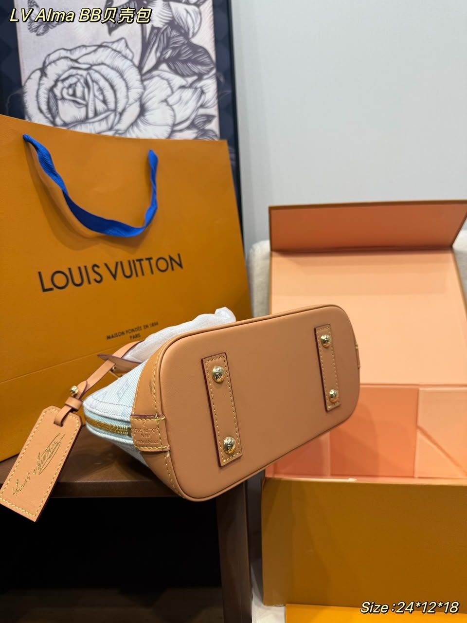 Louis Vuitton Alma BB Bag Monogram Origine Bleu Courrier 23.5cm M27526 view 6