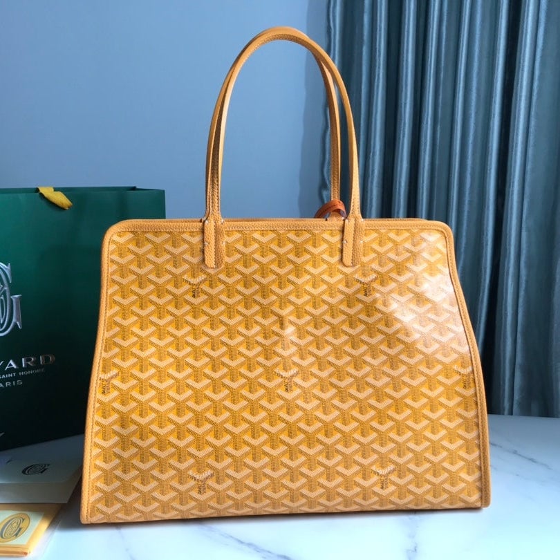 Goyard Hardy Pm Bag 40 Cm Yellow Goyardine Canvas And Taurillon Leather Trim view 11