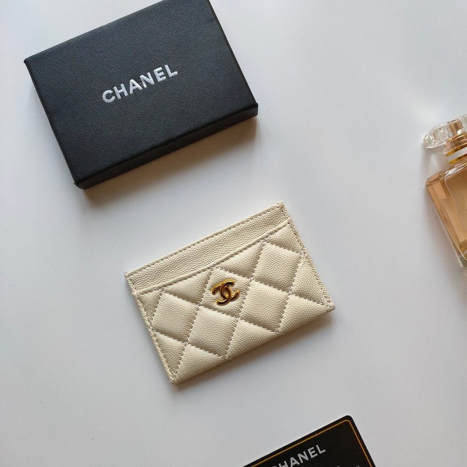 Chanel Card Holder 11.2 Cream Grained Calfskin Gold Icon view 2