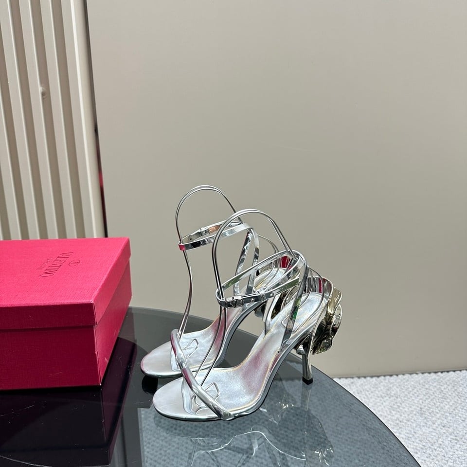 Valentino Garavani Archive Roserouche Metallic Leather High Heel Silver view 11