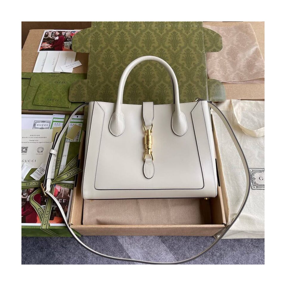 Gucci Jackie 1961 Medium Tote Bag in White Leather 30cm view 12