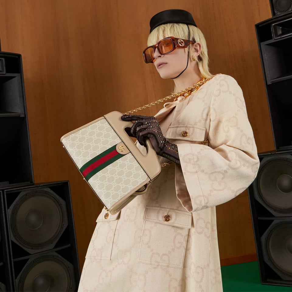 Gucci Ophidia Small Tote With Web White view 3