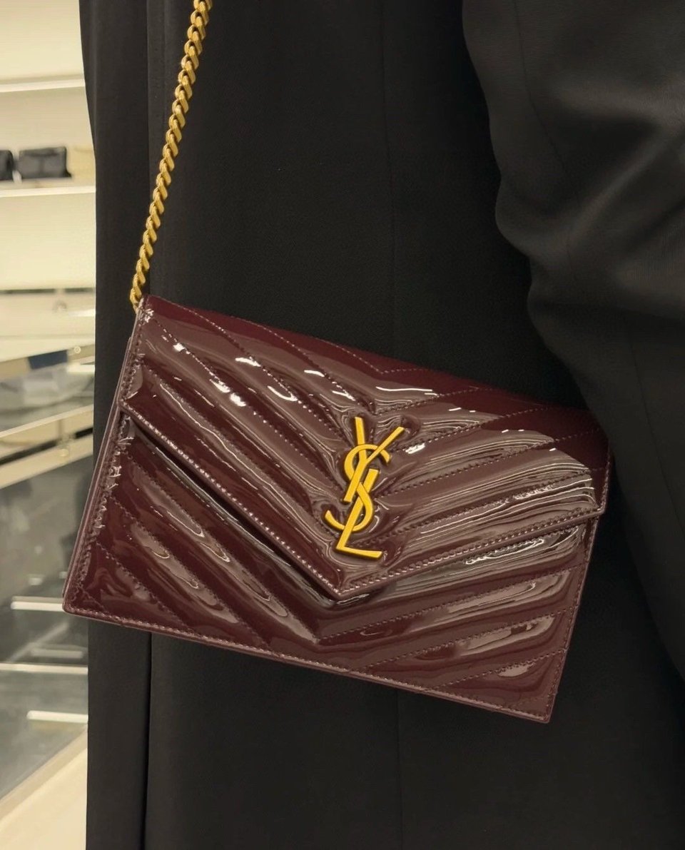 Saint Laurent Envelope Wallet on Chain in Quilted Patent Leather 19cm view 5