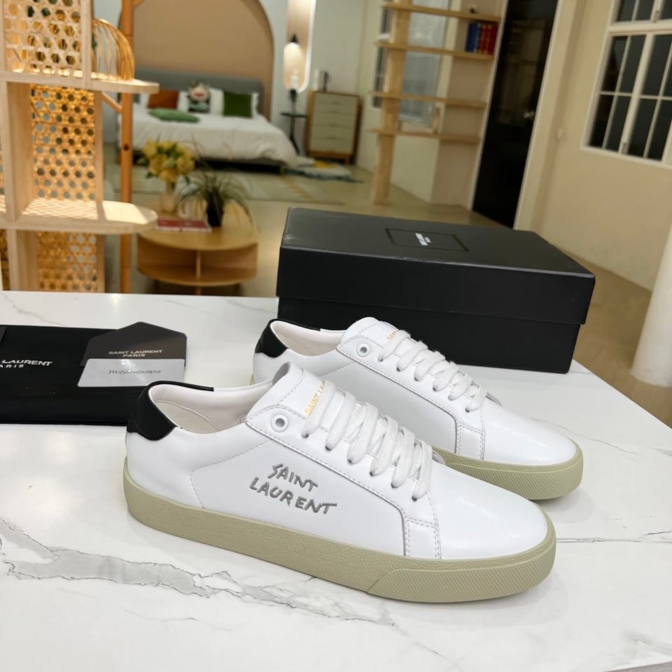 Saint Laurent Court Classic Embroidered Sneakers Black And White view 11