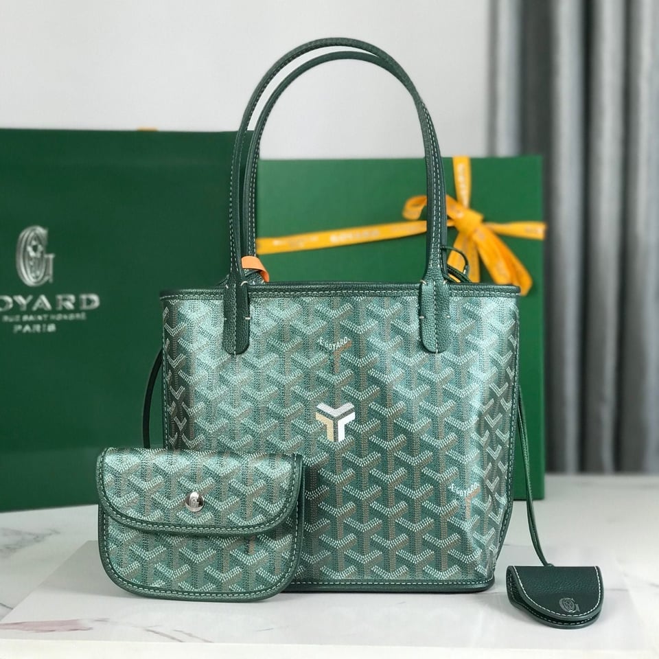 Goyard Anjou Mini Bag 20Cm Green Canvas Chevroches Calfskin view 2