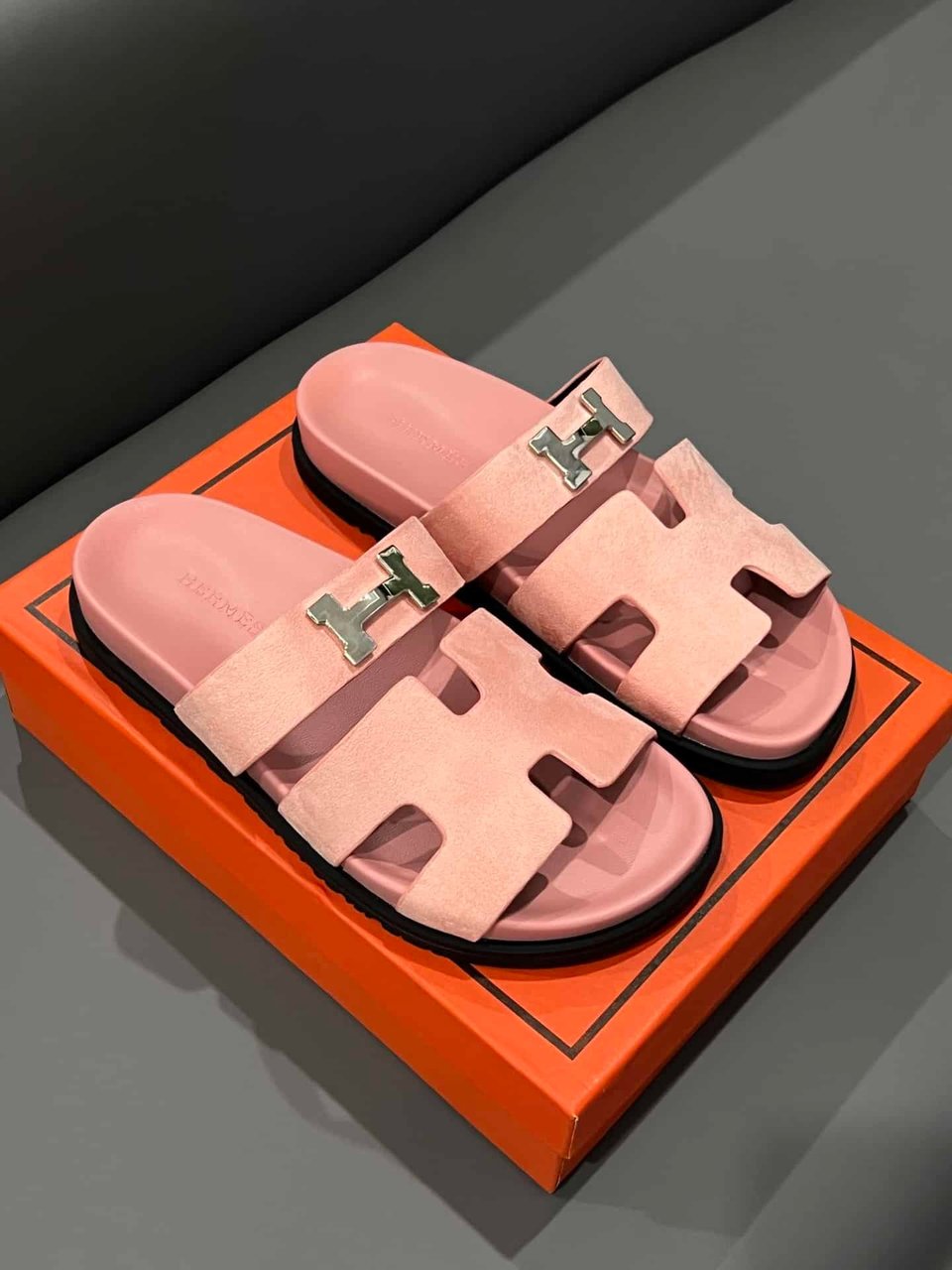 Hermes Chypre Sandal H Logo Silver Hardware Pink view 7