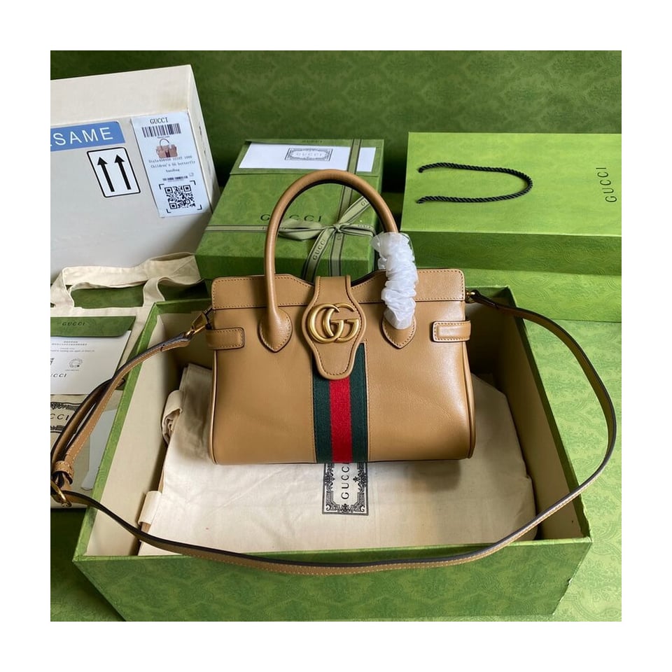 Gucci Small Top Handle Bag with Double G in Brown Leather view 4