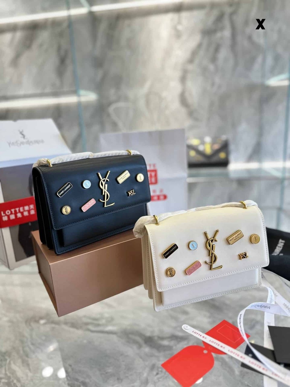 Saint Laurent Sunset Chain Bag In Smooth Leather With Sticker White 22Cm view 3