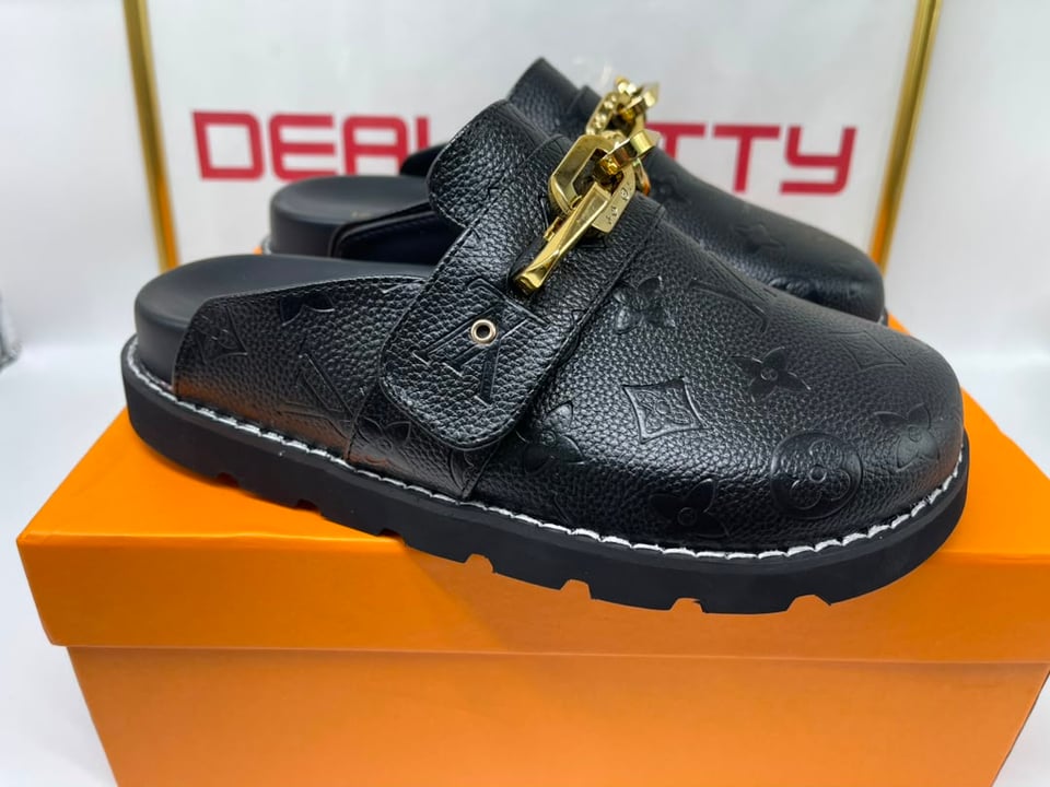 Louis Vuitton Cosy Flat Comfort Clog Monogram Embossed Black Sandals 1AB3OW view 5