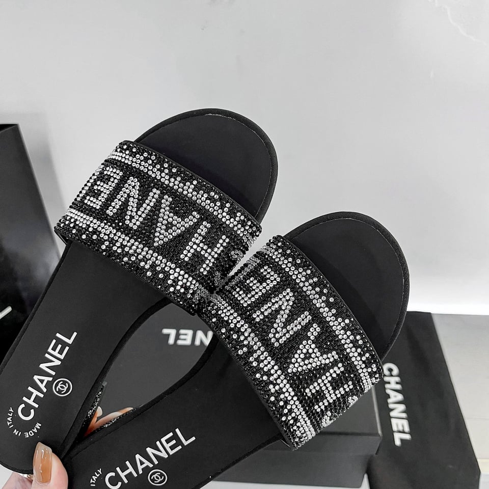 Chanel 24P Beaded Diamond Slippers Black view 6