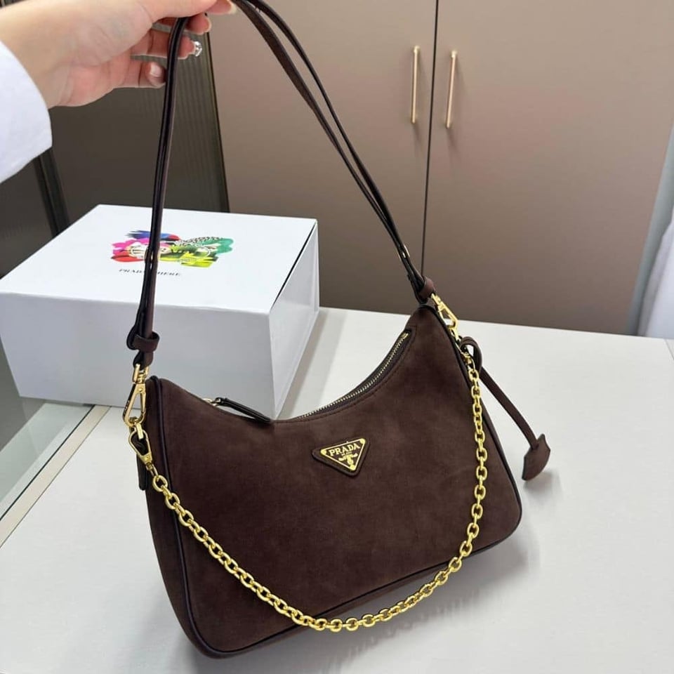 Prada Re Edition Mini Suede Shoulder Bag Dark Brown 28Cm view 3