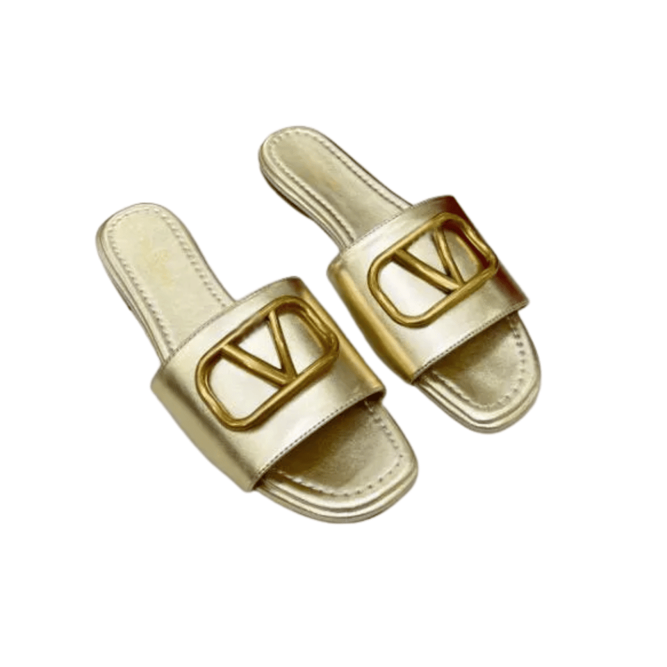 Valentino Garavani Vlogo Signature Slide Sandal Gold view 2