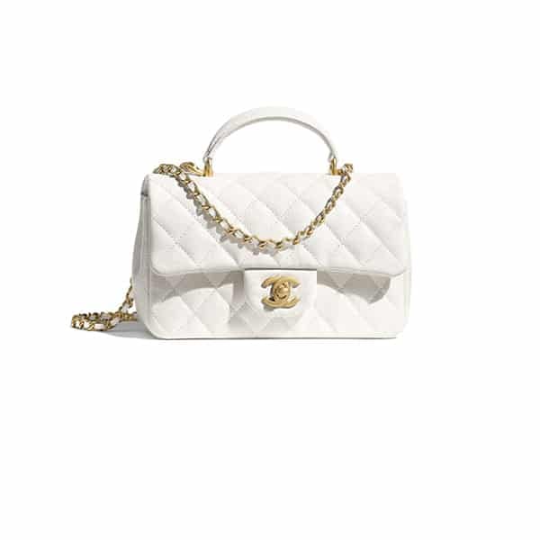 Chanel Mini Flap Bag With Top Handle White 20Cm As2431