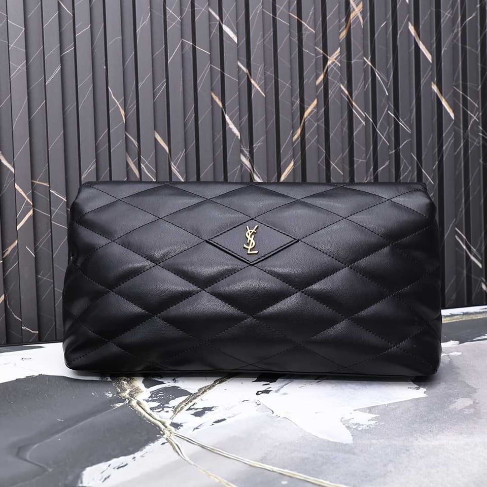 Saint Laurent Sade Puffy Leather Envelope Clutch Bag Black view 4