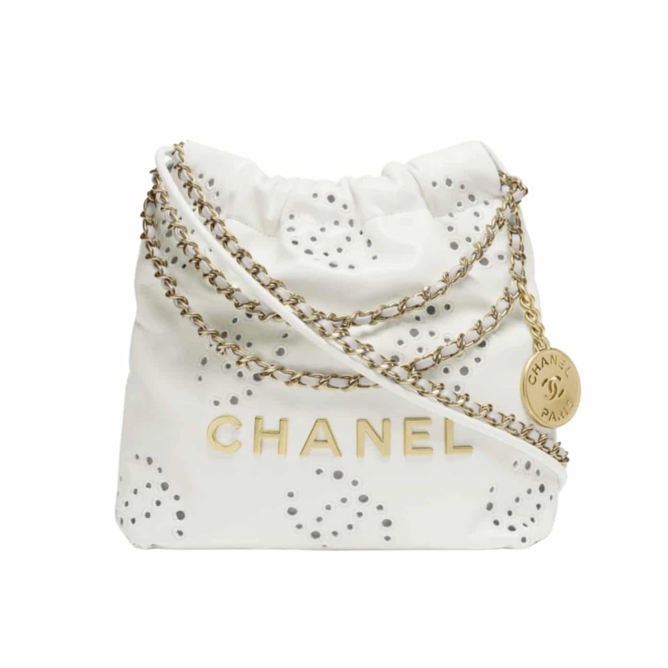 Chanel 22 Mini Handbag Shiny And Gold Tone Metal White 19cm/7.5in As3980 B19648 10601 view 2