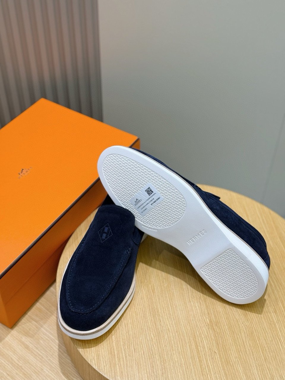 Hermès Navy Suede Loafers- Shoes for Men view 7