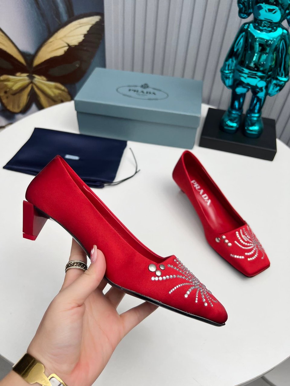 Prada Crystal Pumps Red view 3