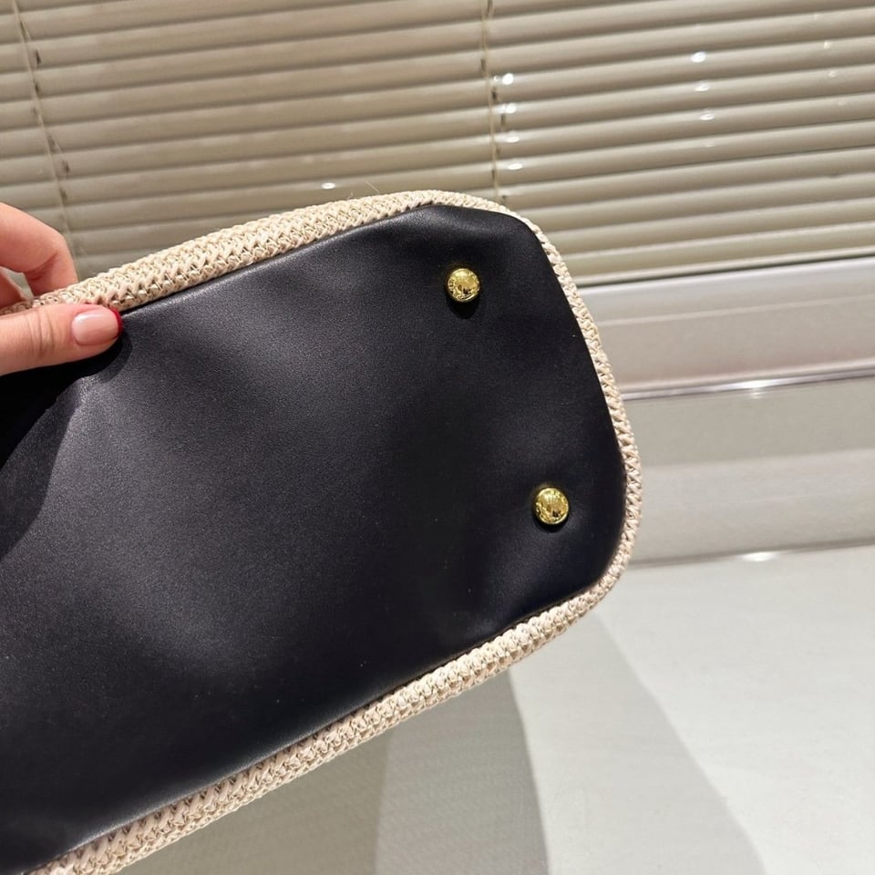 Prada Crochet And Leather Tote Bag Tan And Black 33Cm view 9