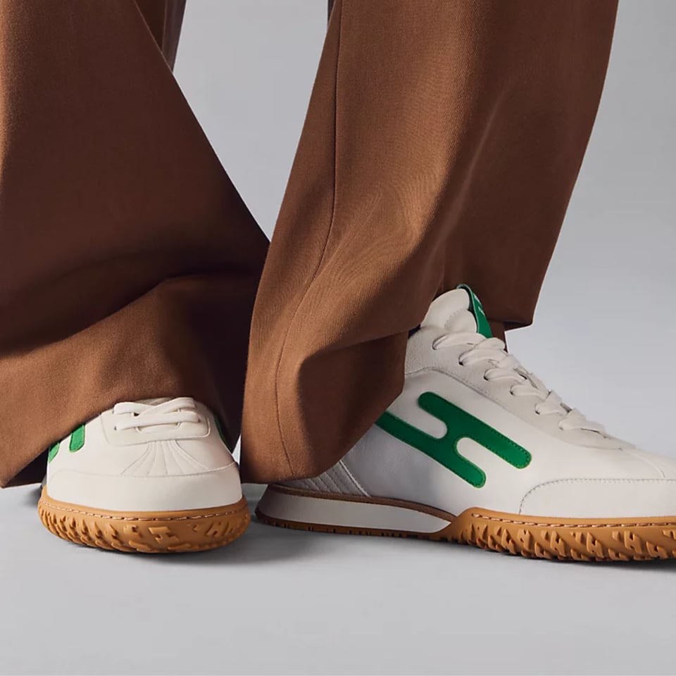 Hermes Sneakers White / Jungle Green Color Goatskin H242924ZHJM390 view 2