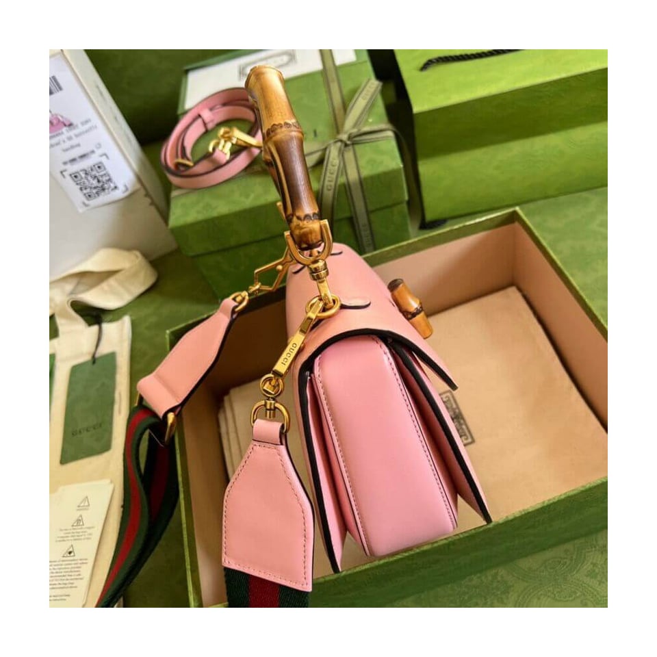 Gucci Small Top Handle Bag with Bamboo Pink view 6