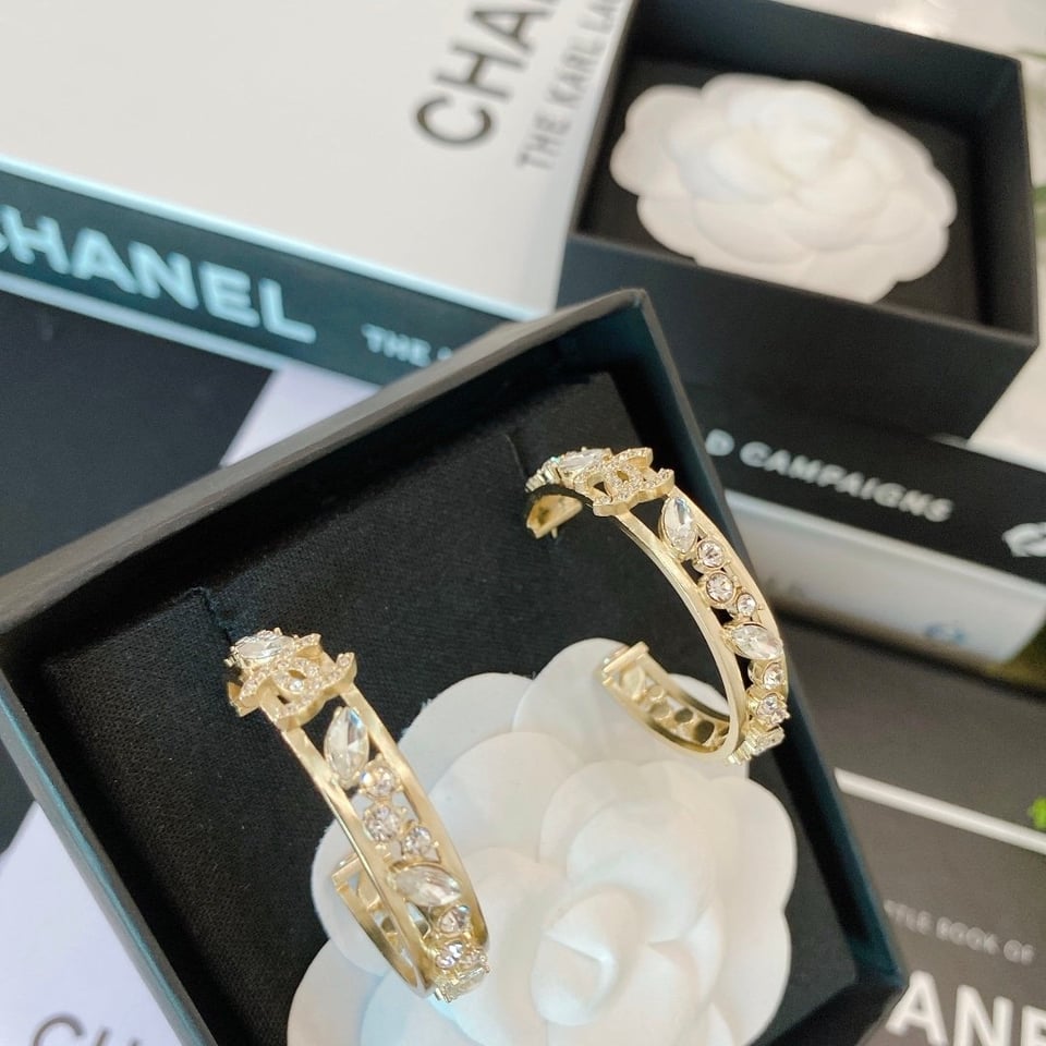 Chanel Hoop Gold Earrings view 3