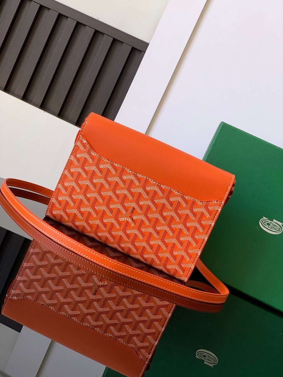 Goyard Chypre Wallet-Pouch 21 Cm Orange Goyardine Canvas And Calfskin view 7